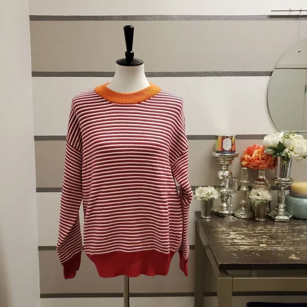 Elodie-NWT Pink/Orange Striped Sweatshirt Sz M